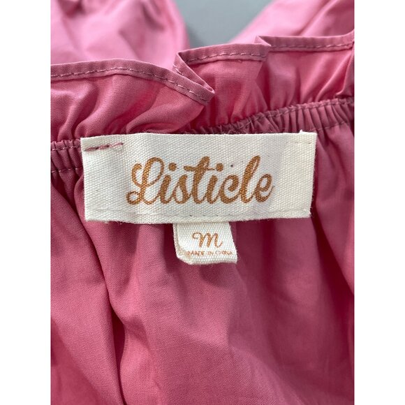 Listicle Blouse Size Medium Ruffle Neck Short Sleeve Pink Cotton Feminine Chic - Picture 5 of 9